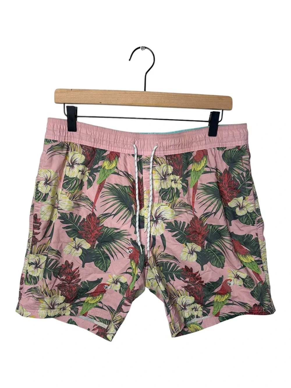 Tropical Hibiscus Flower Parrot Print Swim Trunks Hoochie Daddy Shorts Resort